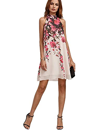 Floerns Women's Summer Floral Print Sleeveless Halter Neck Beach Party Dress A Pink Xxl #TOP4