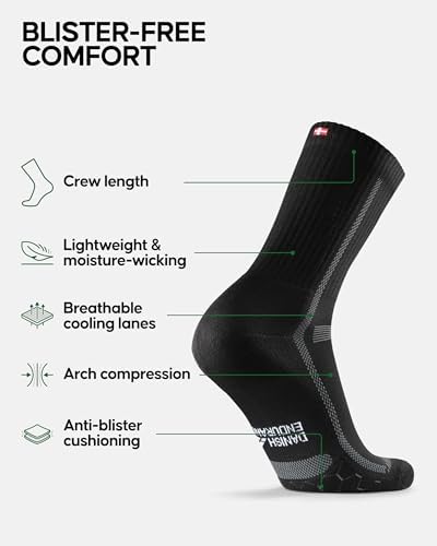 DANISH ENDURANCE Ultra-Comfort Crew Running Socks, Performance Socks, Men & Women - 3 or 5 Pack