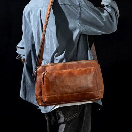 Mens Messenger Bags Shoulder Bags Genuine Leather Casual Daypacks Briefcases Crossbody Bags Travel Bags(Brown)4