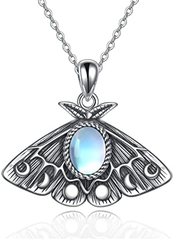 AXELUNA Moth Moonstone Necklace Sterling Silver Moth Pendant Witchy Jewelry for Women Moon Girls