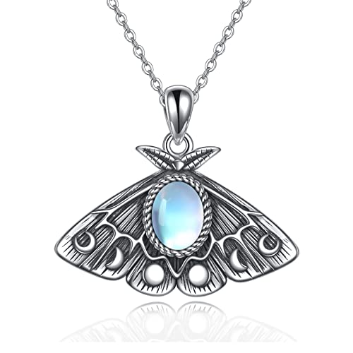 Axeluna Moth Moonstone Necklace Sterling Silver Moth Pendant Witchy Jewelry For Women Moon Girls #TOP8