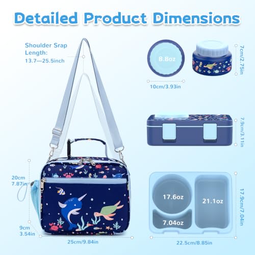 Image of Bento Box for Kids, Leakproof Kids Lunch Box with 8.5OZ Thermo Food Jar & Lunch Bag, 3-4 Compartments Toddler Insulated Lunch Box for Girls, BPA Free Lunch Containers for School Daycare