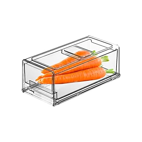Stackable Plastic Food Storage Bins, Refrigerator Countertops Organizer Storage Drawers with Handle and Lids for Fruit, Vegetables, Snacks and Pasta Cover