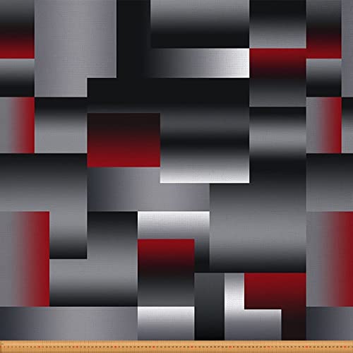 Red Gray Black Geometric Upholstery Fabric for Chairs Modern Abstract Outdoor Fabric by The Yard Square Rectangle Fabric for Upholstery and Home DIY Projects 5 Yards,(L460*W150cm) Red Gray