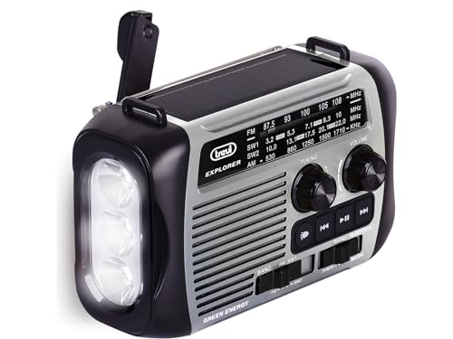 Trevi Ra 7F30 Bt Radio Portatile Multibanda Fm/Am/Sw Con Lettore Mp3 Wireless, Funzione Power Bank E Torcia Led, Ricarica Solare, A Dinamo O Usb-C, Id