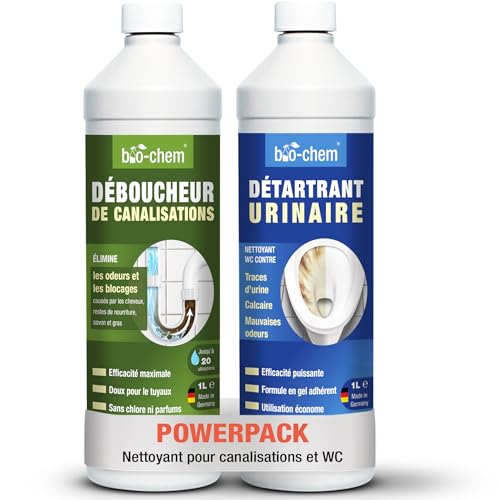 Bio-Chem - Déboucheur de canalisations professionnel 1L - Produit wc décapant toilette urine et calcaire 1L - Set de 2 produits spécialisés pour entretien de salle de bain