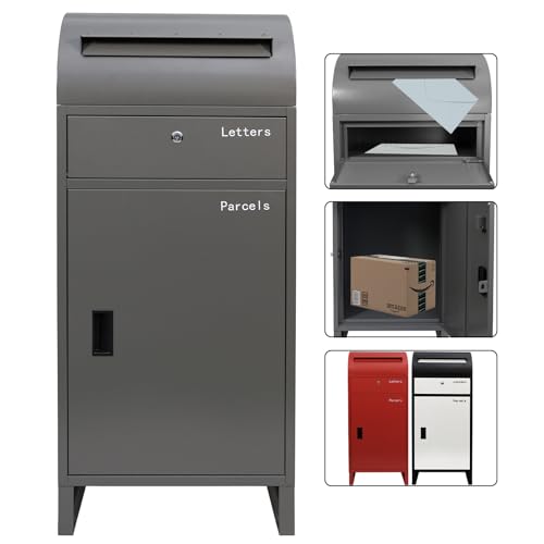 POST2HOME 宅配ボックス 屋外 大容量 戸建て用 ポスト 置き配ボックス 郵便受け 大型 防水 簡単組立 宅配BOX 円弧形 置き型 鍵付き 案内ステッカー付き ポスト付き 玄関 盗難防止 (冷たい灰色)