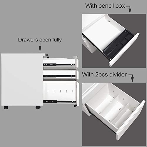 Gangmei Mobile File Cabinet Under Desk, 3 Drawers Steel Lateral Filing Cabinet With Lock And Wheels, Fully Assembled(White) #TOP4
