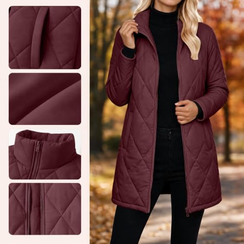 Quilted Jackets for Women Lightwight Fall Winter Mid Length Padded Coats - image 4
