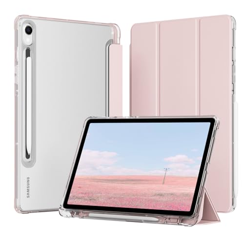 KenKe Cover for Samsung Galaxy Tab S9 11-Inch 2023 with S Pen Holder, Slim Trifold Stand Protective Tablet Case with Hard Back Shell, Auto Wake/Sleep & Multi-Angle Viewing for Samsung Tab S9, Pink