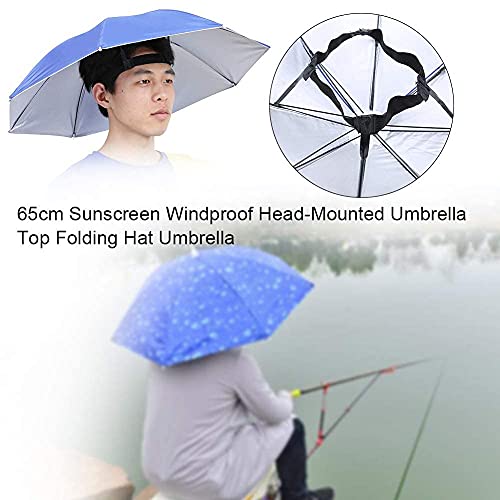 Foto von Nivvity Fishing Hat Umbrella, Outdoor Sonnenschirm 65 Cm Sonnenschutz Winddichter Kopfschirm Regenschirm-klapphut Tragbarer Regenschirm Angelschirm for Hiking Golf Camping Headwear Cap