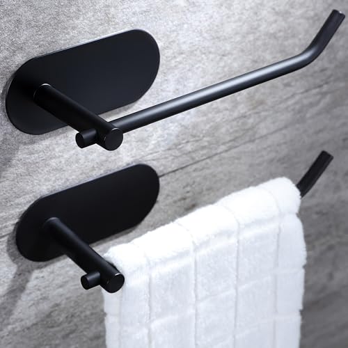 Image of SUNTECH Hand Towel Holder,2 Packs Black Hand Towel Bar,6 3 /10 Inch Self Adhesive Hand Towel Rack /Towel Ring for Bathroom Kitchen