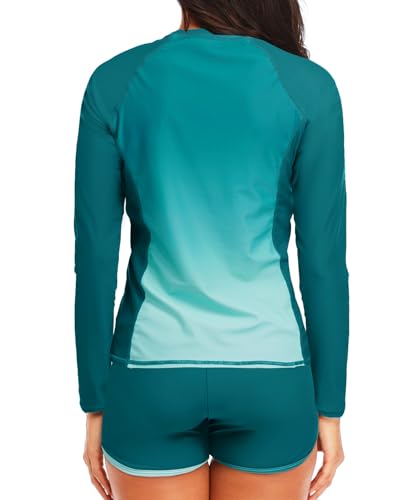 Women Long Sleeve Rash Guard - Two Piece Swimsuit with Shorts UPF 50+ Bathing Suit Built in Bra Surf Swim Shirt2