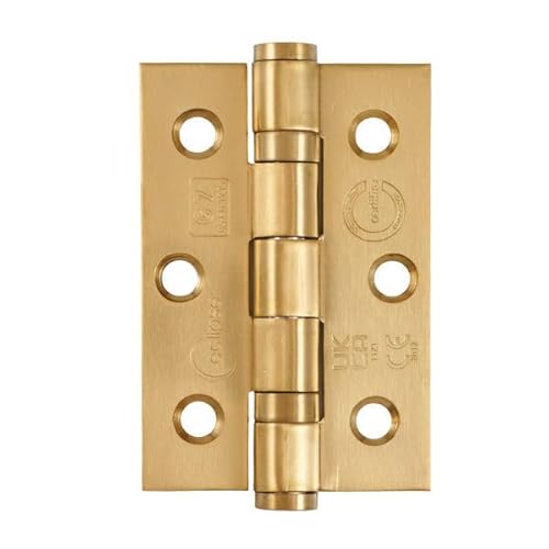 Eclipse Steel Ball Bearing Door Hinges, 3 Inch 75mm, Grade 7 Fire Rated, One Pair & Screws (Satin Brass)