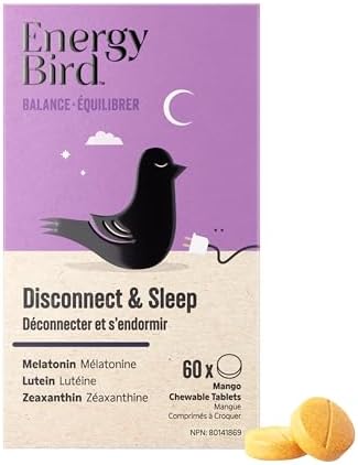 Energy Bird: Disconnect & Sleep Chewable Supplements | Melatonin | Sleep & Eye Health | Mango Flavour | 60 tablets