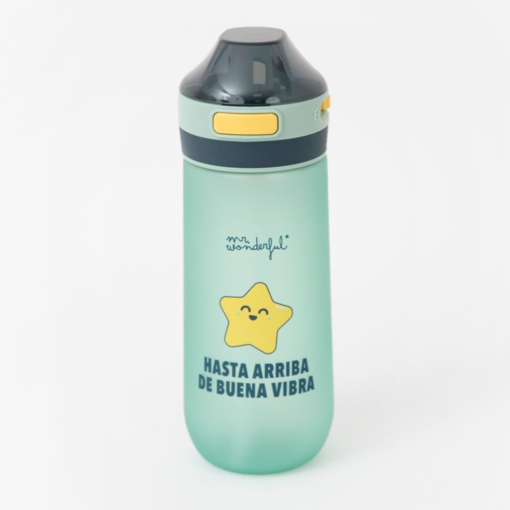 Mr. Wonderful - Airtight water bottle - Printed message 'Up to the top of good vibe' - Made of BPA-free Tritan - 600 ml