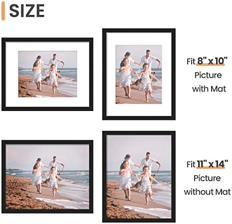 upsimples 11x14 Picture Frame Set of 5, Display Pictures 8x10 with Mat or 11x14 Without Mat, Wall Gallery Photo Frames, Black - 4