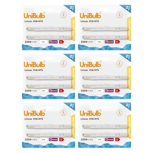 Unibulb Halogen Floodlight Light Bulb R7S J118 118mm Linear 2250 lumens 120W 2900K (Warm White) Dimmable (12)