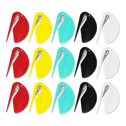 VIVIIHOO 15 Stück Brieföffner & Paketöffner Mini - Effizientes Folienmesser mit scharfen Kanten für Umschläge, Pakete und Papierschnitt in 5 Farben (Schwarz, Weiß, Rot, Gelb und Grün)