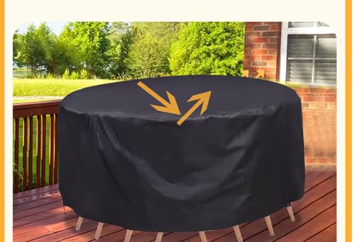 ZONADAH Round Garden Furniture Covers 230x90cm Waterproof Anti-UV Circular Furniture Covers Outdoor Patio Circular Set Cover for Chair Set Black - Image 3