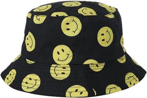 Sombreros unisex reversibles de doble cara, sombrero de pescador sólido al aire libre playa escapada sombreros protector solar mujeres hombres sombrero cubo, Smily Black, Talla única