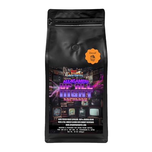 Spawn Point Coffee | All 4 Gamers Up All Night Espresso | Decaffeinated French Roast Espresso | Ground | 16oz | 100% Arabica Beans | French Press & Auto Drip Compatible | Gamer Coffee