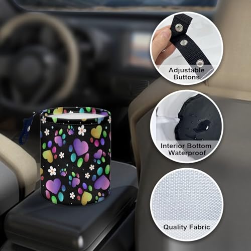 Image of Portable Car Garbage Bin Car Trash Bin Heart Dog Paw Flower Car Trash Can Bags Collapsible Accessories Trash Can Rubbish Bin Garbage Bin Decoration Car Interior Universal