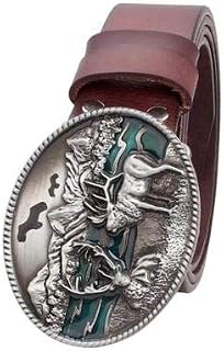 Mens Leather Belt, Fashion Men Leather Belt Cowboy Elk Pattern Buckle Belt North American Elk Design Genuine Leather Belt