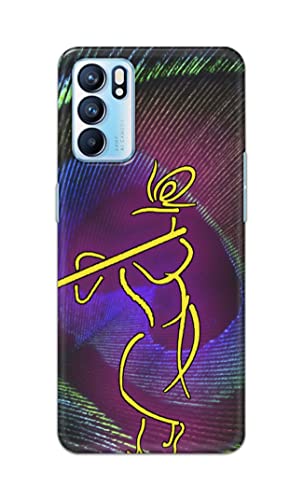 Image of PRINTFIDAA Lord Krishna On Peacock Feather Hard Back Cover for Oppo Reno6 5G, Oppo Reno 6 5G Back Cover -(P6) KAT1007