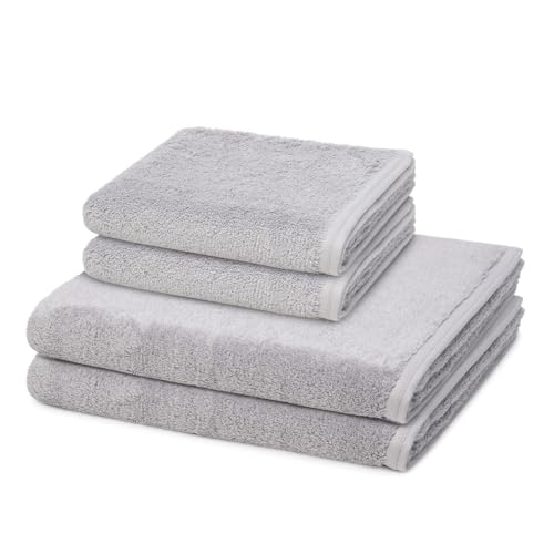 Vossen - 4 teiliges Frottier-Set - Vegan Life (2 X Handtuch 2 X Duschtuch im Set) - 580 g/m2 - Baumwolle - Frottee - saugstark - weich und flauschig - Shadow
