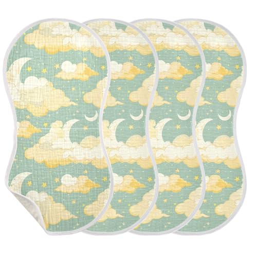 Yellow Star Clouds Cotton Muslin Burp Cloths Large Breathable Baby spit up Rags for Unisex Babies Set of 2, 22x11in3