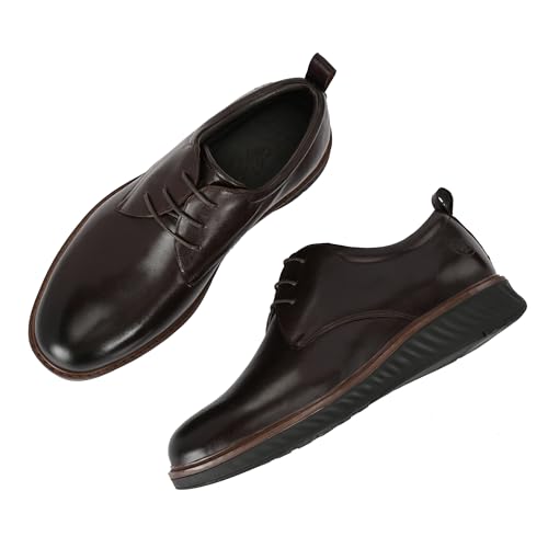 Image of Legwork Hybrid Derby Shoes for Men | Mens Brown Leather Dress Shoes | Casual Oxford with Comfort Sneaker Sole for Office & Work
