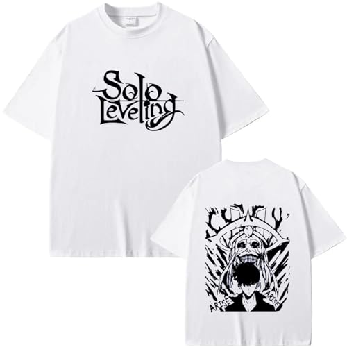 T-Shirts for Men and Women Solo Leveling Graphic Print Cotton Short Sleeves Children's Unisex Oversized t-Shirts Cosplay Sports Vest Clothing (White,S)