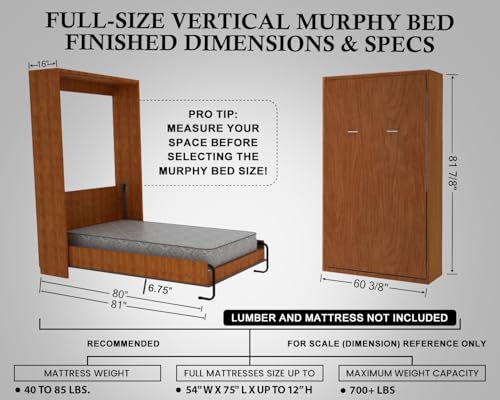 Full (Double) Size DIY Murphy Bed Hardware Kit – Vertical Wall Bed for Space-Saving - Budget-Friendly DIY Setup - Made in USA - Hide Away Design with Full Murphy Bed Hardware - Bed Lift Mechanism