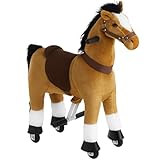tectake® Cheval à Bascule et à roulettes - Poney Jouet pour Enfant 3-12 Ans (2 Tailles) - Animal à Bascule avec Selle & Harnais - Porteur pour Maison & Extérieur