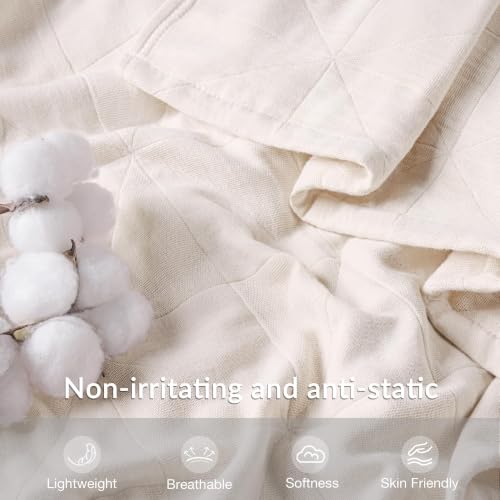 Exclusivo Mezcla 100% Cotton Muslin Blanket for Bed, King Size 4-Layer Moisture-Wicking and Breathable Ultra Soft Gauze Blanket for Spring Summer, 104"x90", Beige — view 2