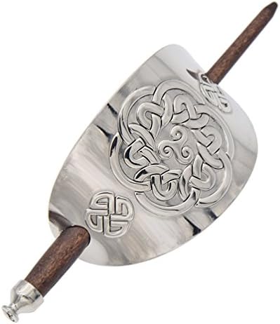 BetterUS Handmade Carved Wooden Hair Clip with Stick in Metal Curved Cover Women Hair Style Tool