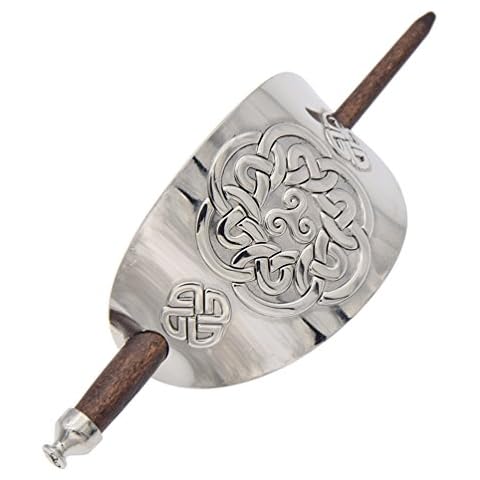 BetterUS Handmade Carved Wooden Hair Clip with Stick in Metal Curved Cover Women Hair Style Tool Cover
