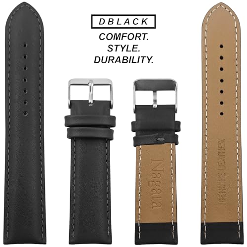 Image of DBLACK ''NAGATA'' Leather Watch Strap, Fully Stitched Matte Finish Watch Belt / / For 18mm, 20mm, 22mm, or 24mm Full-Padded Watch Band (Choose Your Size & Color)