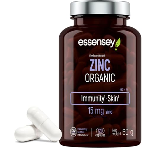 ESSENSEY - ORGANISCHES Zink (Zinkgluconat) I 120 Kapseln I 15 mg pro empfohlene Tagesdosis I 120 Tage Nahrungsergänzung I Für Vegetarier