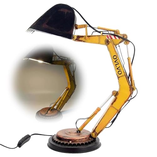 USB Excavator Table Lamp,Unique Movable Resin Night Light,Boys Lamps For Bedrooms,Night Stand Lamps Led Desk Figurine Lamps (Yellow, One Size)