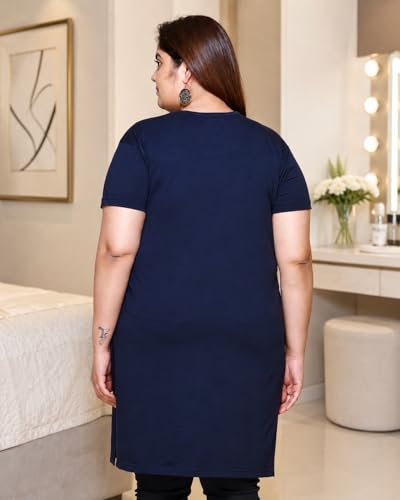 Image of In Love Women's Printed Cotton Plus Size Longline T-Shirt with Pockets | Cotton fabric - soft longline T-shirt with easy plus-size fit