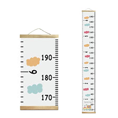 Miaro Kids Growth Chart (20cm x 200cm, White - Cloud) - Wood Frame Fabric Canvas Height Measurement Ruler From Baby to Adult for Child's Room Decoration