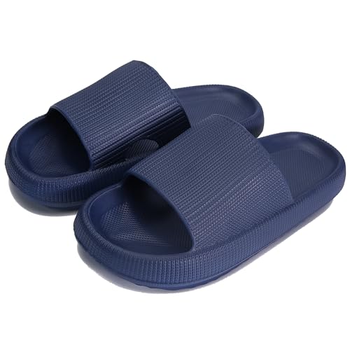 rosyclo Cloud Slippers for Women and Men, Pillow House Slippers Shower Shoes Indoor Slides Bathroom Sandals, Ultimate Comfort, Lightweight, Thick Sole, Non-Slip, Easy to Clean Deep Navy 12.5