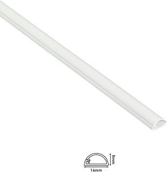 D-Line Micro Cable Trunking 4-Pack, Half Round Cable Cover, Paintable, Self-Adhesive Wire Cover, Speaker Wire Hider, Cable Management - 4x 16mm (W) x 8mm (H) x 1-meter Lengths (4-Meter) - White