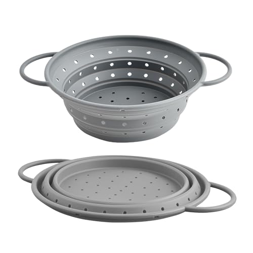 折りたたみシリコンストレーナー - シンク用多機能水切りバスケット キッチン折りたたみコランダー | 丸型シリコン水切り器 果物 野菜 パスタ 麺類 サラダ 調理補助用品 省スペース収納 便利な取っ手付き