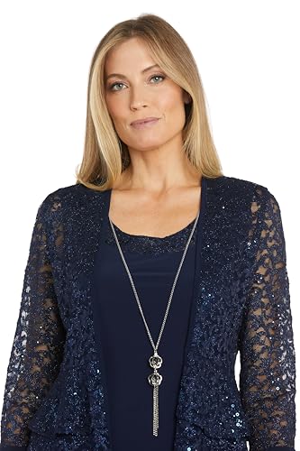 Image of R&M Richards Women's Elegant Sheath Ensemble W /Tiered Glitter Lace Jacket - Formal Evening Wear, Wedding Guest