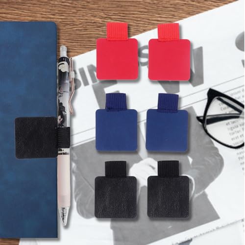 Pacote com 6 porta-canetas para cadernos, porta-lápis de couro autoadesivo com elástico, agendas, agendas, estojo para tablet