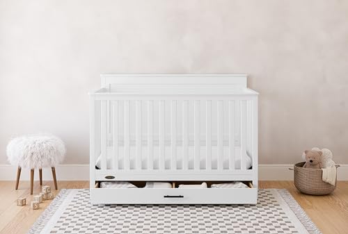 Image of Graco Tristan 5-in-1 Convertible Crib with Drawer (White) - GREENGUARD Gold Certified, Fits Standard Crib Mattress, Premium Handle, Converts to Toddler Bed, Daybed, and Full-Size Bed