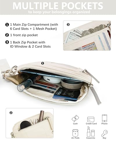 Image of Wallet Wristlet for Women, RFID Wallet Keychain with Dual Pocket (Beige)